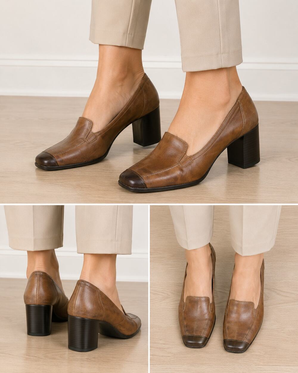 Ara Relax Flex Brown Leather Block Heel Loafers Women’s Size 8